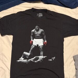 Black Graphic T-Shirt with Boxing Print